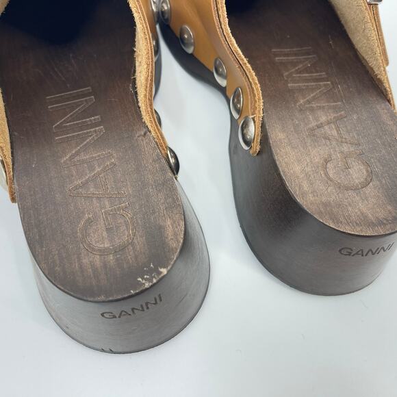 GANNI | Leather Studded Retro Clogs Tiger's Eye Brown Size 38 / US 8 - Picture 7 of 14